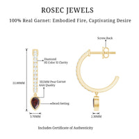 Genuine Garnet Teardrop Hoop Earrings with Diamonds