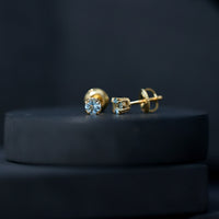 0.5 Carat Genuine Aquamarine Solitaire Stud Earrings in Double Claw Prong Setting