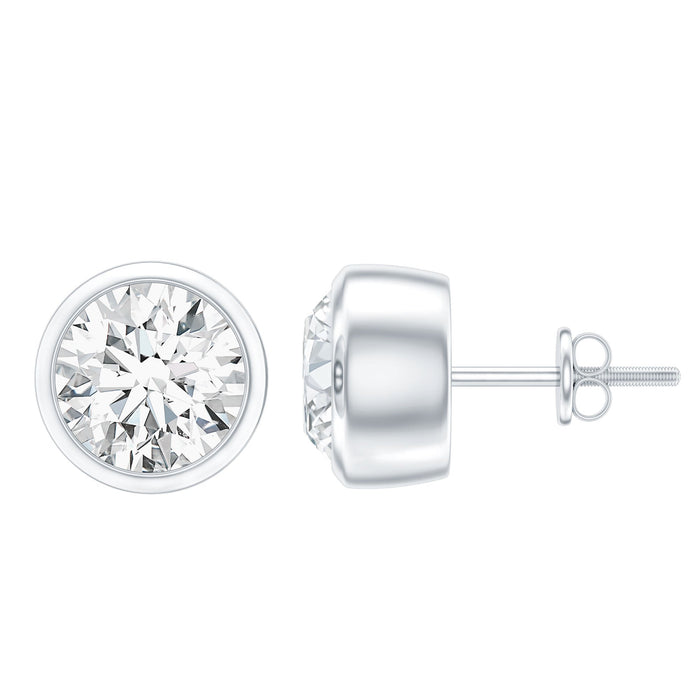 Certified 0.6 carat Moissanite stud earrings in bezel setting by Rosec Jewels, showcasing sparkling earrings with a sleek design.