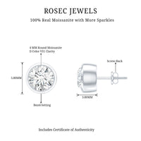 Certified Moissanite Solitaire Stud Earrings in Bezel Setting