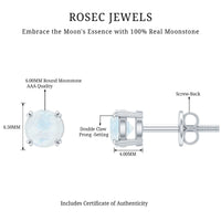 0.74 Carat Moonstone Solitaire Stud Earrings for Women
