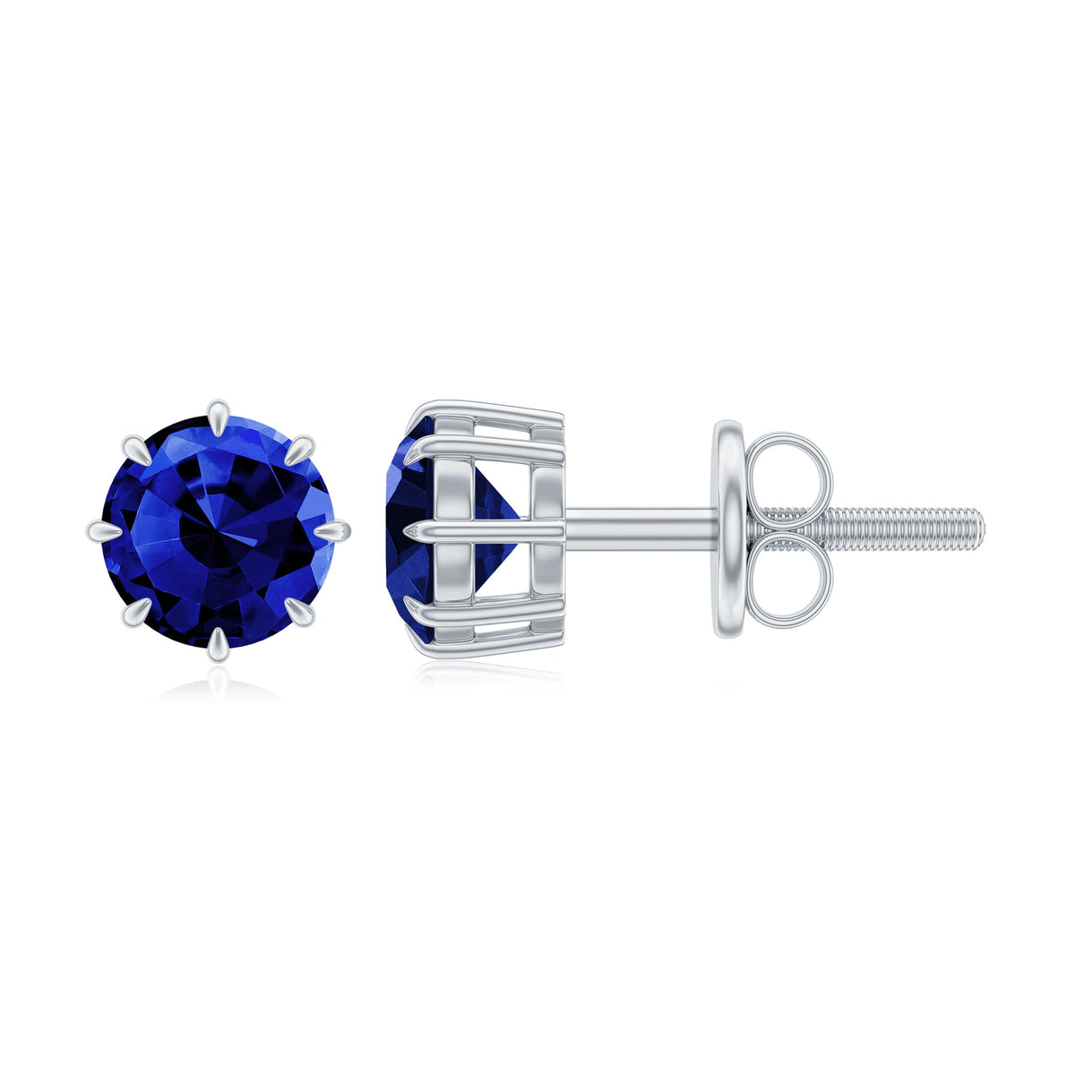 Lab Created Round Blue Sapphire Solitaire Stud Earrings in Claw Setting