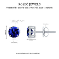 Lab Created Round Blue Sapphire Solitaire Stud Earrings in Claw Setting