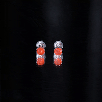 Natural Fire Opal Solitaire Stud Earrings for Women