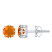 Natural Fire Opal Solitaire Stud Earrings for Women