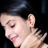 Natural Fire Opal Solitaire Stud Earrings for Women