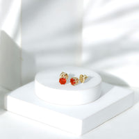 Natural Fire Opal Solitaire Stud Earrings for Women