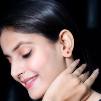 Natural Fire Opal Solitaire Stud Earrings for Women