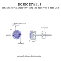 1 Carat Natural Tanzanite Round Stud Earrings for Women