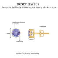 1 Carat Natural Tanzanite Round Stud Earrings for Women