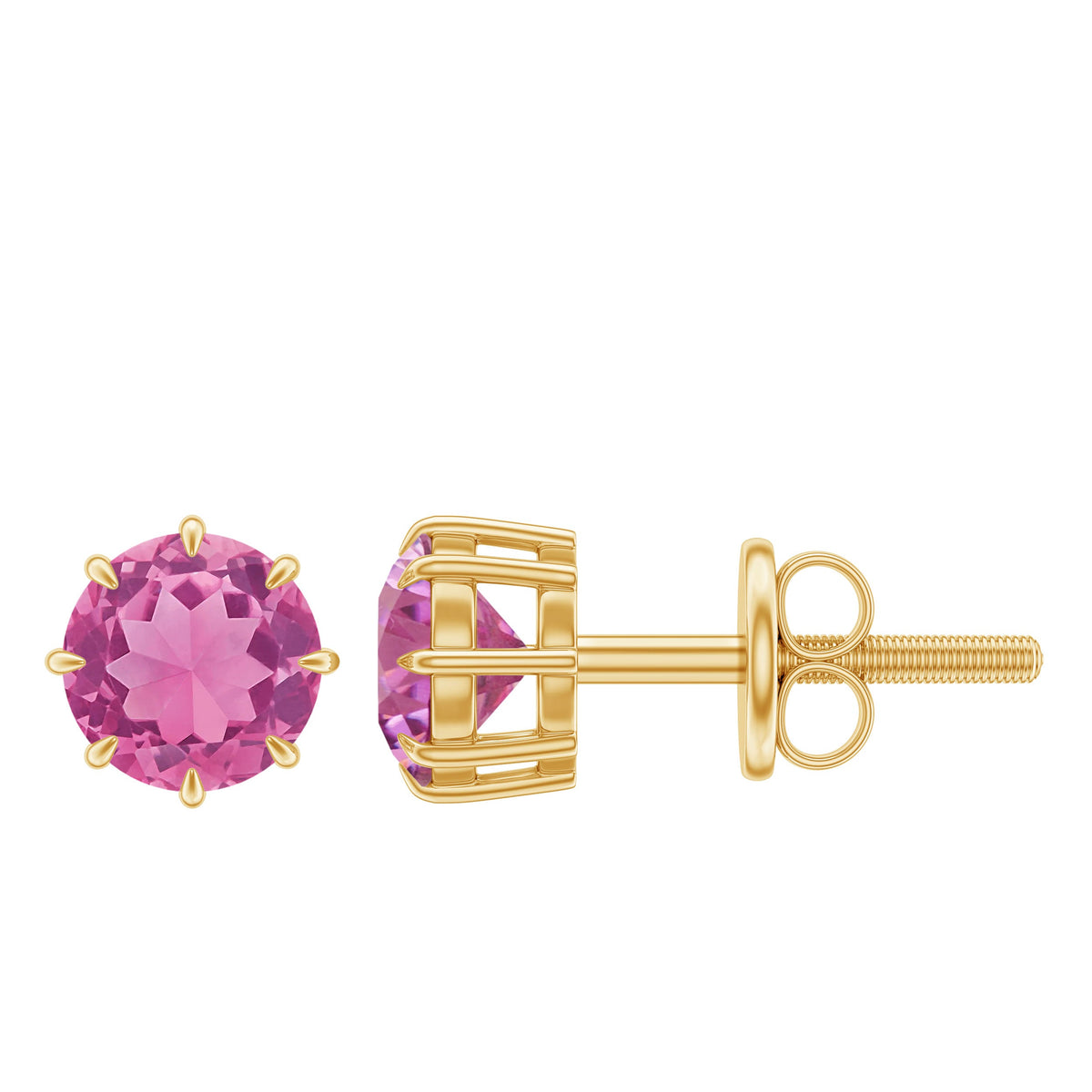 Genuine 1 Carat Pink Tourmaline Stud Earrings with Screw Back