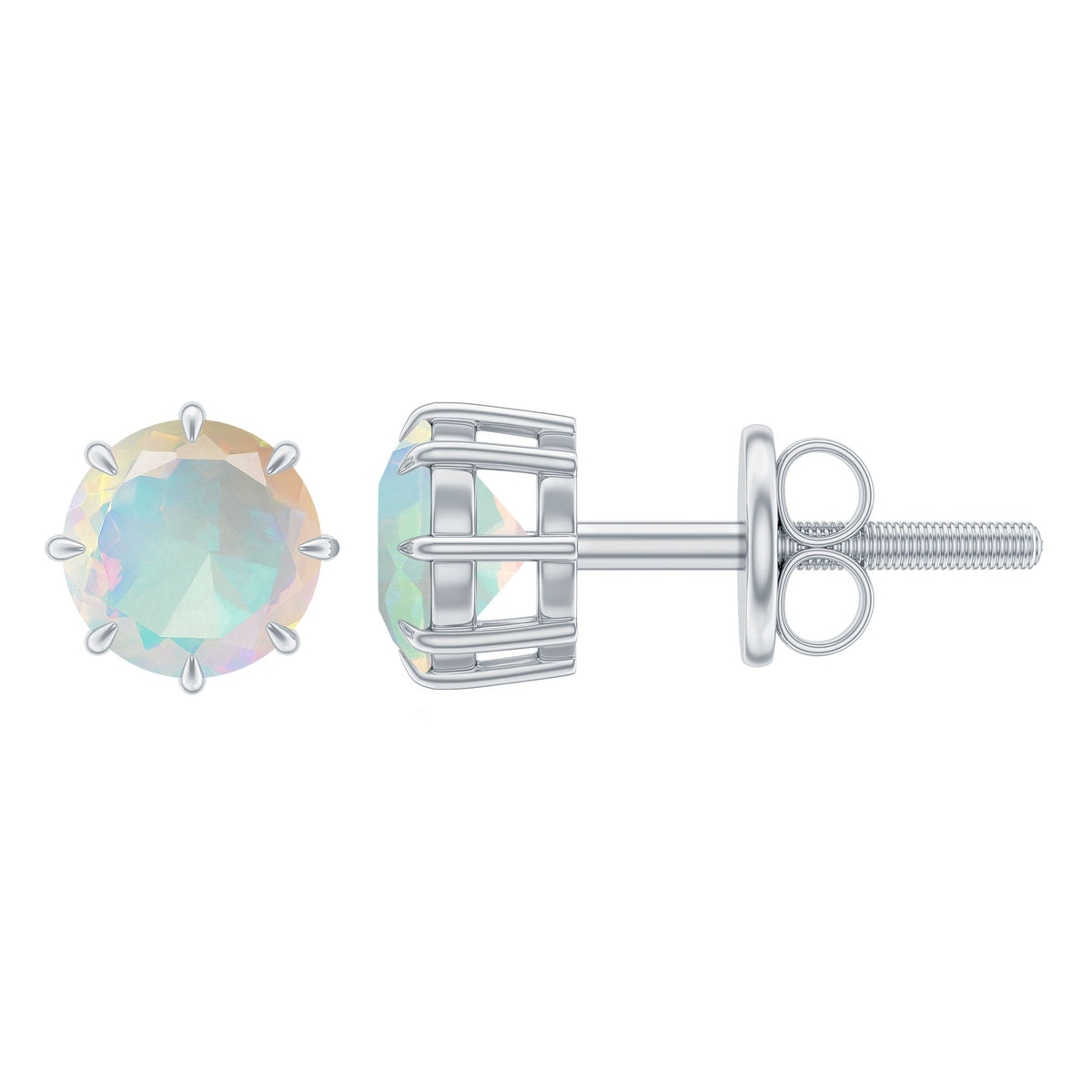 1 Carat Natural Ethiopian Opal Solitaire Stud Earrings