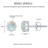 1 Carat Natural Ethiopian Opal Solitaire Stud Earrings