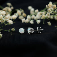 1 Carat Natural Ethiopian Opal Solitaire Stud Earrings