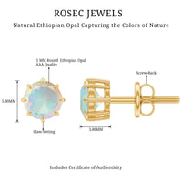 1 Carat Natural Ethiopian Opal Solitaire Stud Earrings