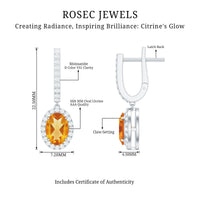 Genuine 6X8mm Oval Citrine Drop Earrings with Latch Back