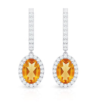 Genuine 6X8mm Oval Citrine Drop Earrings with Latch Back