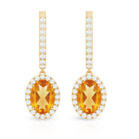 Genuine 6X8mm Oval Citrine Drop Earrings with Latch Back