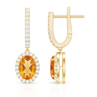Genuine 6X8mm Oval Citrine Drop Earrings with Latch Back