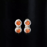 Natural orange fire opal stud earrings with diamonds from Rosec Jewels, showcasing vibrant orange fire opal gemstones and sparkling diamond accents.