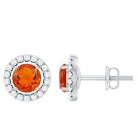 Natural orange fire opal stud earrings with diamonds from Rosec Jewels, showcasing vibrant orange gemstones and sparkling diamond accents.