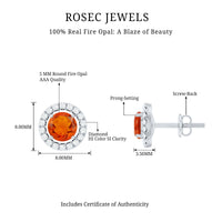 Natural orange fire opal stud earrings with diamonds from Rosec Jewels, showcasing vibrant gemstones and sparkling accents.