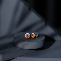 Natural orange fire opal stud earrings with diamonds by Rosec Jewels, showcasing vibrant gemstones and sparkling accents.