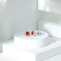 Natural orange fire opal stud earrings with diamonds from Rosec Jewels, showcasing vibrant gemstones set in elegant earrings.