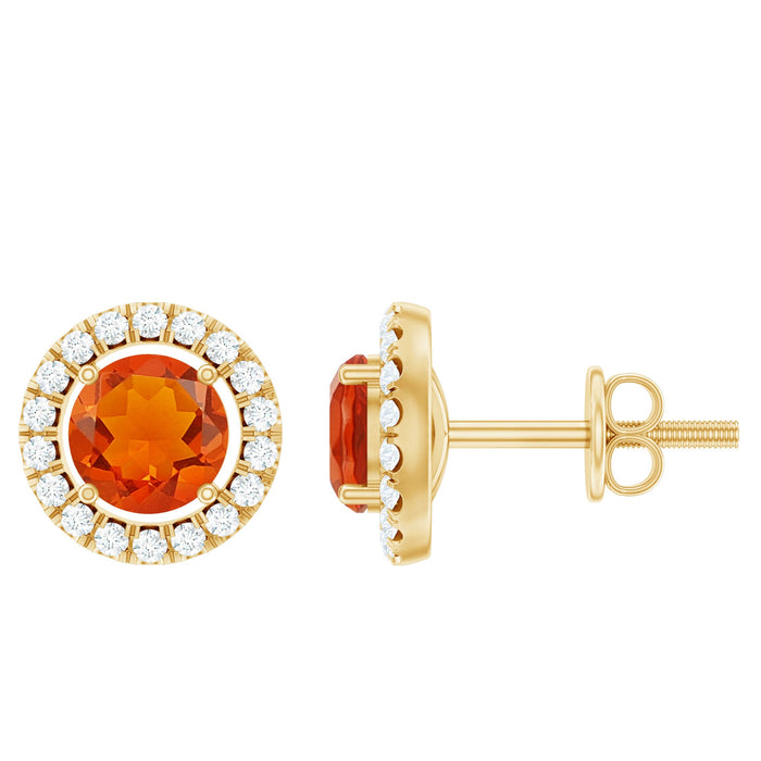 Natural orange fire opal stud earrings with diamonds from Rosec Jewels, showcasing vibrant gemstones and elegant design.