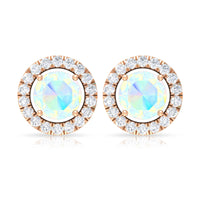 Round Ethiopian Opal and Diamond Halo Stud Earrings