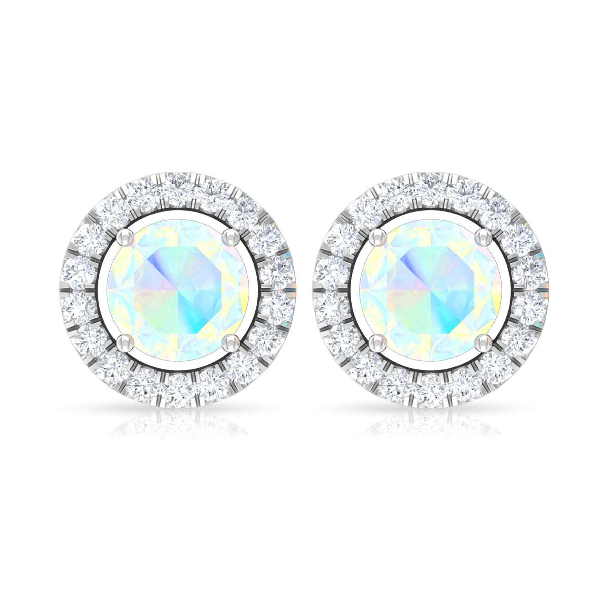 Round Ethiopian Opal and Diamond Halo Stud Earrings