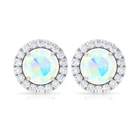 Round Ethiopian Opal and Diamond Halo Stud Earrings