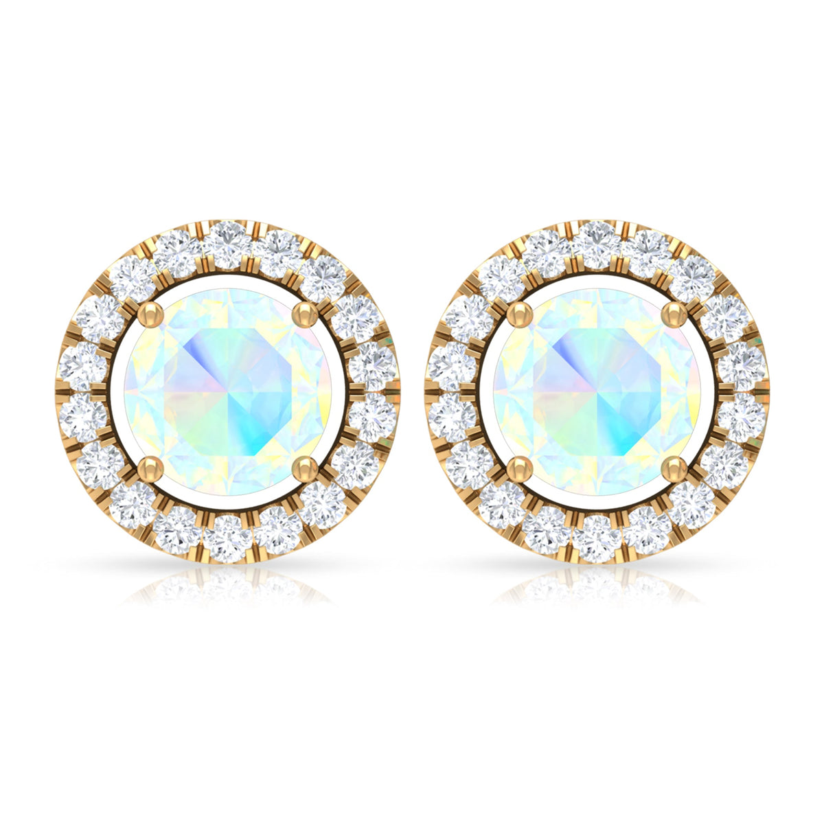 Round Ethiopian Opal and Diamond Halo Stud Earrings