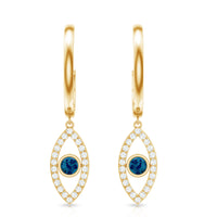 Real London Blue Topaz and Diamond Evil Eye Hoop Earrings