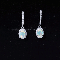Natural Ethiopian Opal Hoop Drop Earrings with Diamond