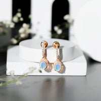 Natural Ethiopian Opal Hoop Drop Earrings with Diamond