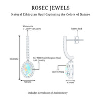 Natural Ethiopian Opal Hoop Drop Earrings with Diamond