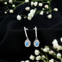 Natural Ethiopian Opal Hoop Drop Earrings with Diamond