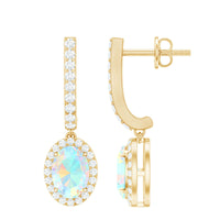 Natural Ethiopian Opal Hoop Drop Earrings with Diamond