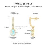 Natural Ethiopian Opal Hoop Drop Earrings with Diamond