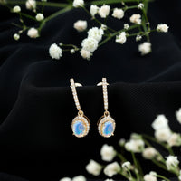 Natural Ethiopian Opal Hoop Drop Earrings with Diamond
