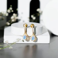 Natural Ethiopian Opal Hoop Drop Earrings with Diamond