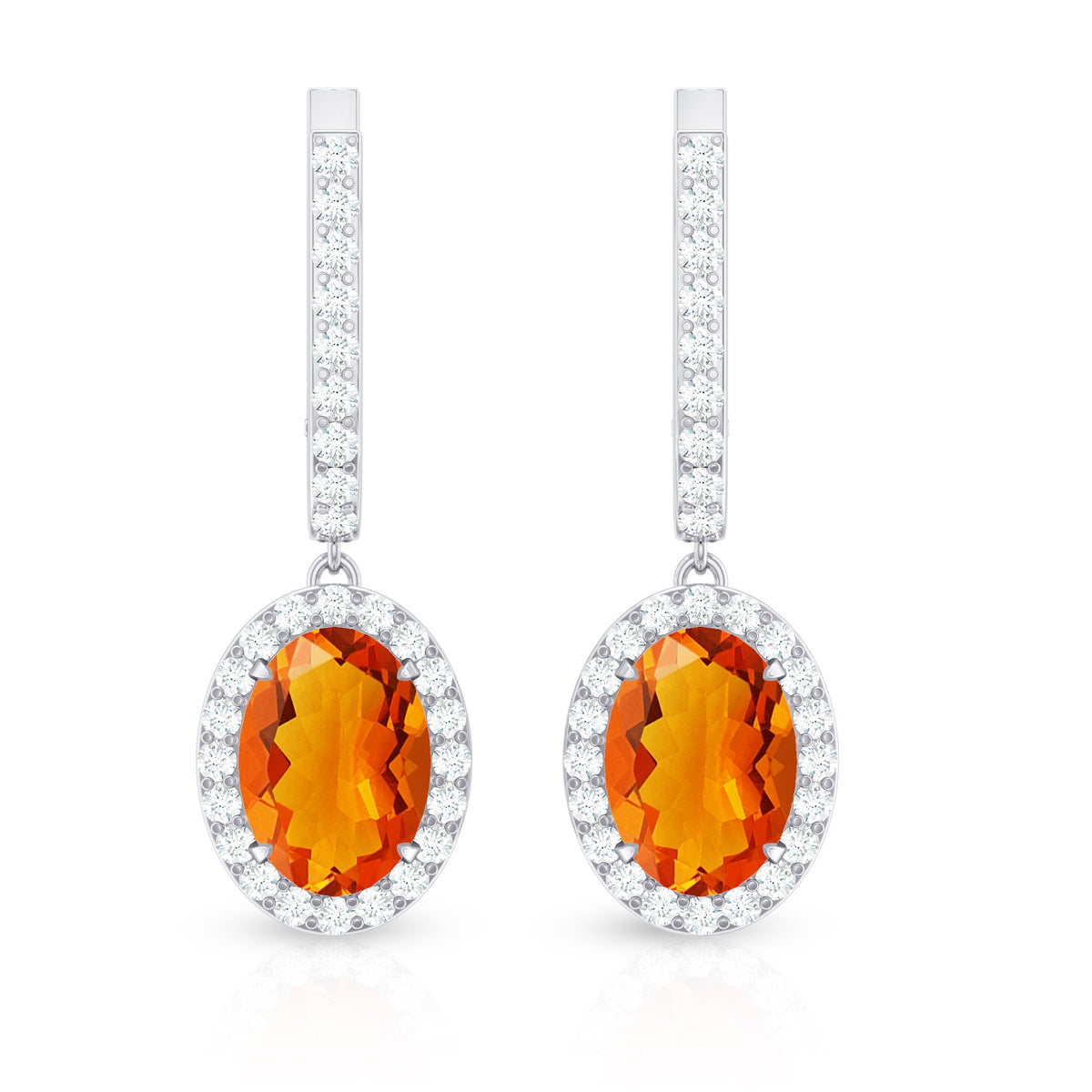 Natural 5X7mm Oval Fire Opal Diamond Drop Earrings with Latch Back