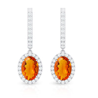 Natural 5X7mm Oval Fire Opal Diamond Drop Earrings with Latch Back