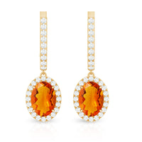 Natural 5X7mm Oval Fire Opal Diamond Drop Earrings with Latch Back