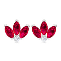 Lab Created Ruby Lotus Stud Earrings with Diamond