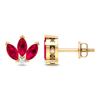 Lab Created Ruby Lotus Stud Earrings with Diamond