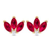 Lab Created Ruby Lotus Stud Earrings with Diamond