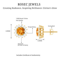 Genuine Citrine Diamond Earrings with Screw Back