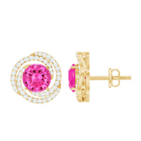 2 Carat Lab Created Pink Sapphire and Diamond Swirl Stud Earrings
